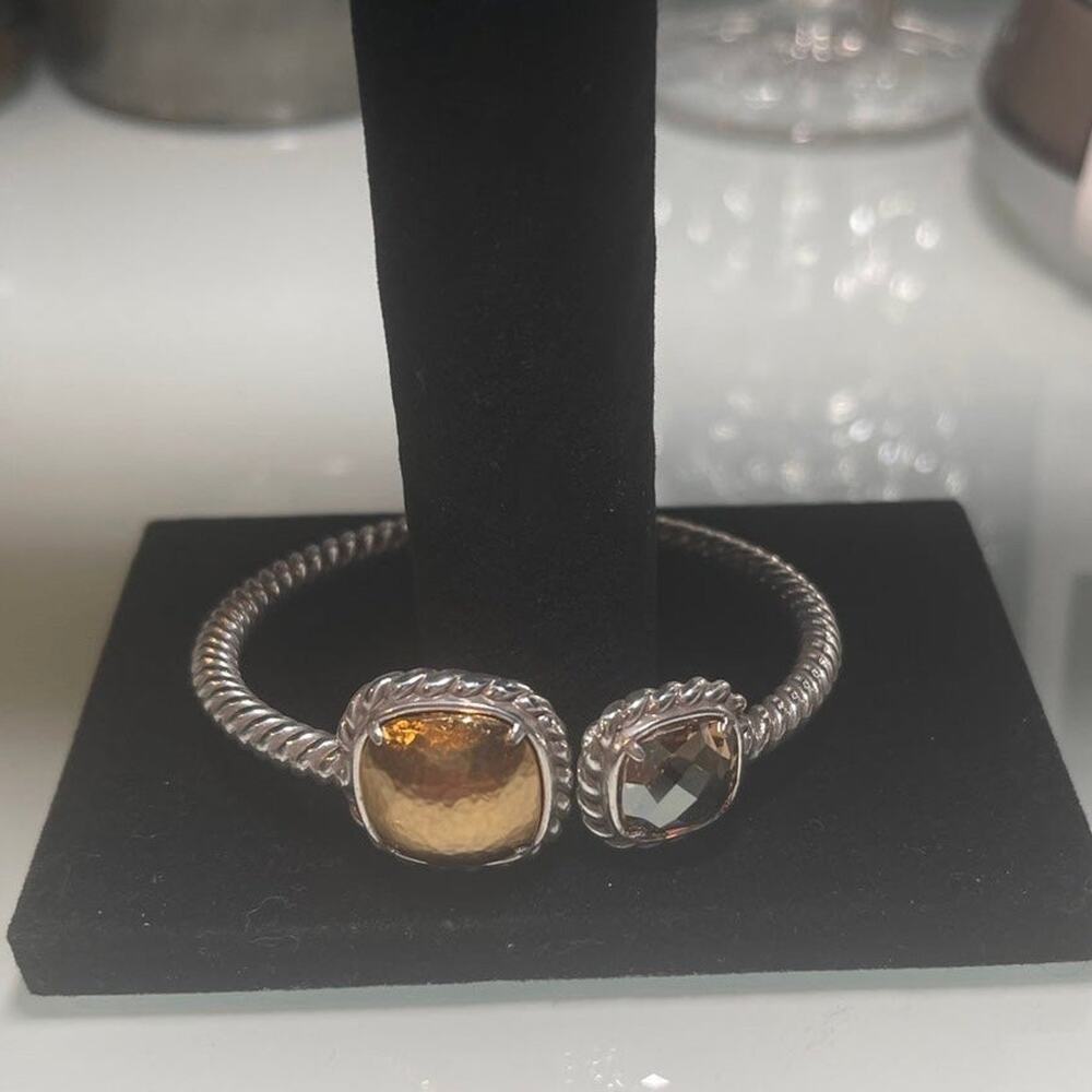 Hinged bangle bracelet citrine and gold accents